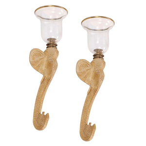 PAIR OF ELEPHANT FORM SCONCES WITH GLASS GLOBES, CHAPMAN