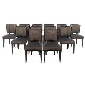 SET OF TWELVE  DECO STYLE DINING CHAIRS WITH CURVED CHANNEL BACK AND NEWLY UPHOLSTERED HORSEHAIR FABRIC