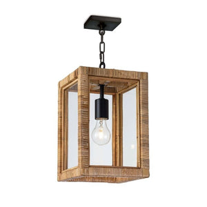 RECTANGULAR RATTAN WRAPPED PENDANT