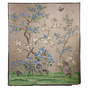 SIGNED ROBERT CROWDER FOUR PANEL JAPANESE PAINTED BYOBU SCREEN