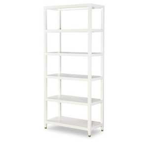 WHITE RAFFIA ETAGERE WITH BRASS DETAIL FEET