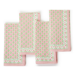 SET OF 4 PINK FLORAL BLOCK PRINT NAPKINS