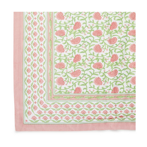 BLOCK PRINT FLORAL PINK TABLECLOTH