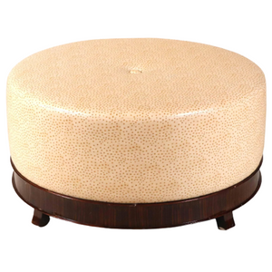 ROUND OSTRICH OTTOMAN, CENTER TUFT & EBONIZED FEET