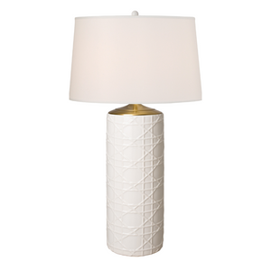 WHITE CERAMIC LAMP WITH CANE DETAIL