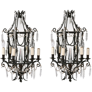 PAIR OF MIRRORED 4 LIGHT WALL SCONCES WITH CRYSTALS