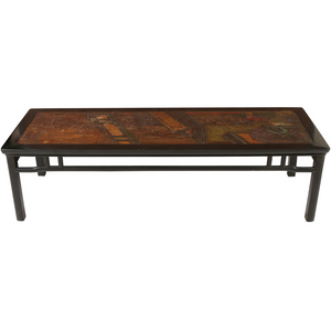 VINTAGE EMBOSSED LEATHER DESIGN COFFEE TABLE WITH BLACK LACQUER