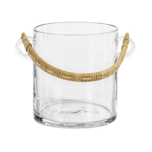 GLASS ICE BUCKET WITH RATTAN HANDLE