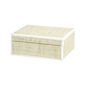 NATURAL FIBER RAFFIA BOX WITH WHITE LEATHER TRIM