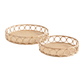 SET OF 2 RATTAN SERVING TRAYS WITH CIRCLE DETAILS