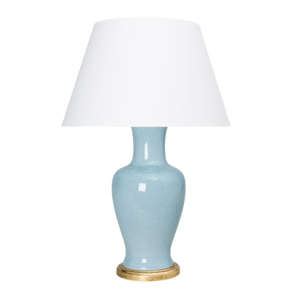 BLUE FISHTAIL VASE LAMP WITH GILT BASE