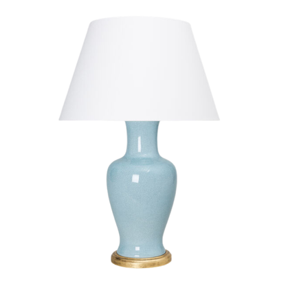 BLUE FISHTAIL VASE LAMP WITH GILT BASE