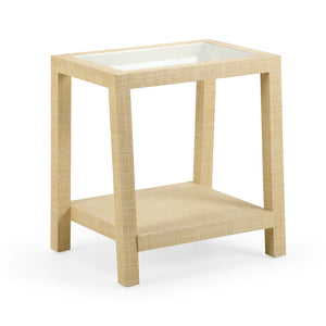 RAFFIA AND GLASS TWO TIERED SIDE TABLE