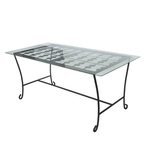 STYLIZED DECO OUTDOOR IRON AND GLASS DINING TABLE