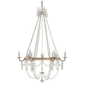 SWEDISH BRASS AND CRYSTAL SIX ARM CHANDELIER