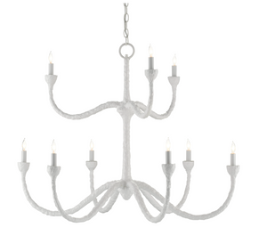 GESSO WHITE NINE ARM CHANDELIER WITH PAPIER-MAICHE DETAIL