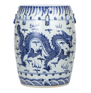 BLUE AND WHITE DRAGON GARDEN STOOL