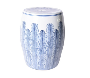 BLUE AND WHITE LEAF DETAIL GARDEN STOOL