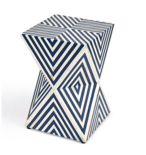 TESSELATED COBALT BLUE AND BONE INLAY GEOMETRIC SIDE TABLE