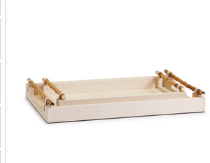 Large cream tray with bamboo handles