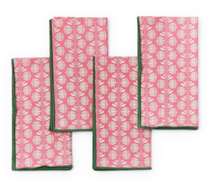 SET OF 4 PINK PALM NAPKINS, GREEN BORDER