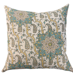 QUADRILLE TURQ AND YELLOW PASLY LUMBAR PILLOWS