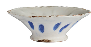 WHITE  SERVING BOWL WITH BLUE SPOTS