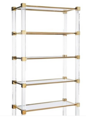 ACRYLIC AND BRASS ETAGERE GLASS SHELVES