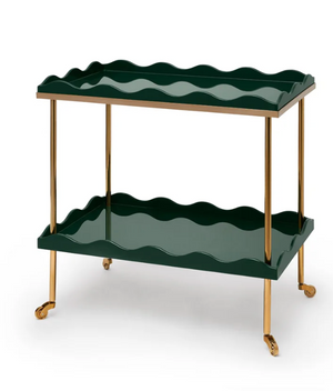 BELLE RIVES BAR CART IN BOTTLE GREENS/BRASS