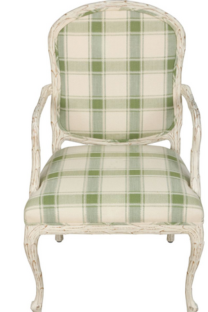 PAIR OF SERGE ROCHE VINTAGE PAINTED CHAIRS WITH GREEN PLAID