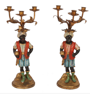 ANTIQUE VINTAGE BLACKAMOOR CANDELABRIA.