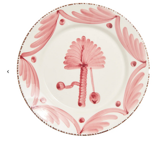 HAND PAINTED RED PALM DINNER PLATE