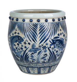 BLUE AND WHITE PORECLAIN FISH POT