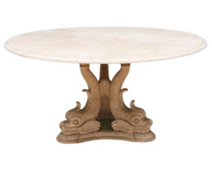 ROUND STONE TABLE WITH DOLPHIN BASE