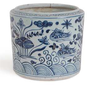 BLUE AND WHITE POND SCENE BEAKER POT