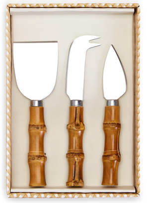 SET OF 3 BAMBOO HANDLE CHEESE KNIFE SET.