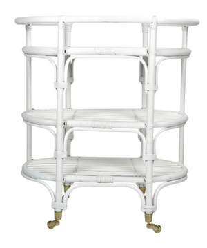 WHITE THREE  TIER RATTAN BAR CART