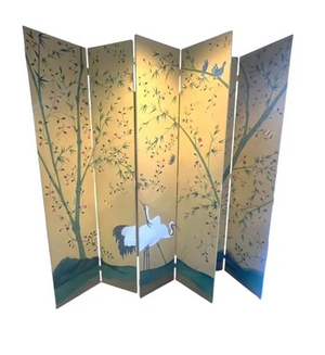 HANDPAINTED SIX PANEL CRANE SCREEN