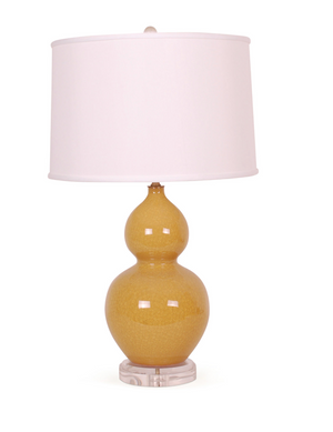 YELLOW CRACKLE DOUBLE GOURD LAMP WITH ACRYLIC BASE