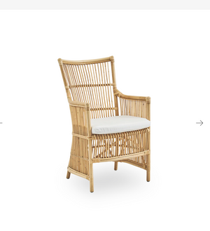 RATTAN ARMED DINING CHAIR WITH SEAT CUSHIONS
