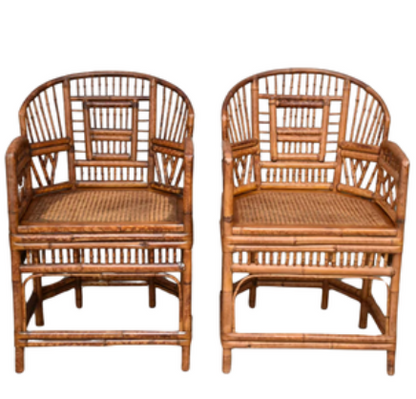 PAIR OF 20TH CENTURY VINTAGE BRIGHTON PAVILION STYLE BAMBOO ARMCHAIRS WITH YELLOW SILK CUSHION
