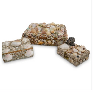 VINTAGE SET OF THREE SHELL DECORATIVE BOXES
