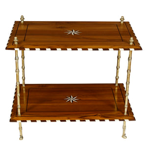 TWO TIER BONE INLAY WITH WOOD SIDE TABLE