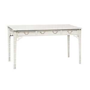 SHELL WHITE THREE DRAWER DESK WITH BAMBOO INSPIRED LEGS