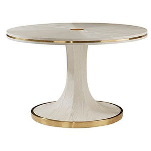 WHITE PAINTED OAK FINISH BREAKFAST TABLE WITH BRASS ACCENTS