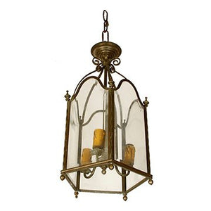 FRENCH BRASS BEVELED GLASS LANTERN