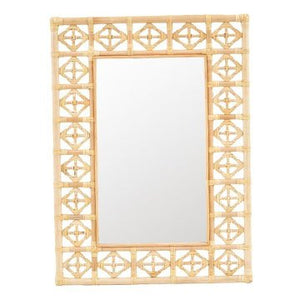 RECTANGULAR RATTAN MIRROR WITH GEOMETRIC DESIGN