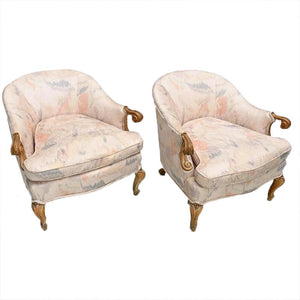 PAIR OF HOLLYWOOD REGENCY UPHOLSTERED BERGERES