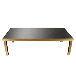 VINTAGE DECO BRASS COFFEE TABLE WITH BLACK GLASS TOP