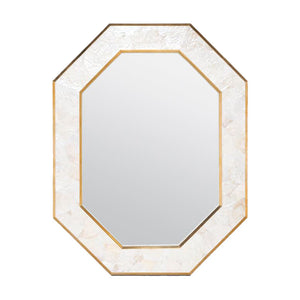 WHITE SHELL AND BRASS OCTAGONAL MIRROR